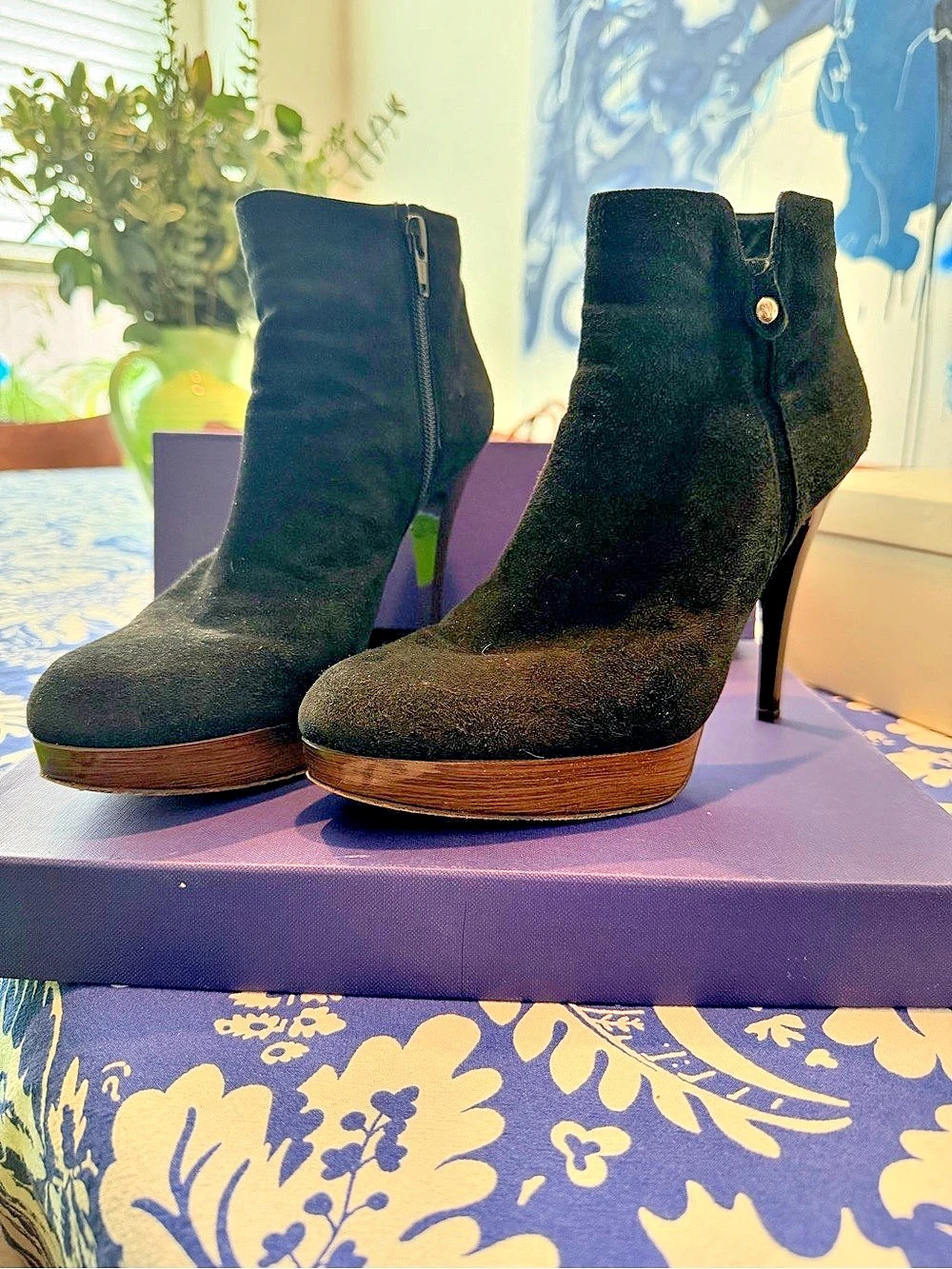 Stuart Weitzman Tablet Platform Zip Bootie Black